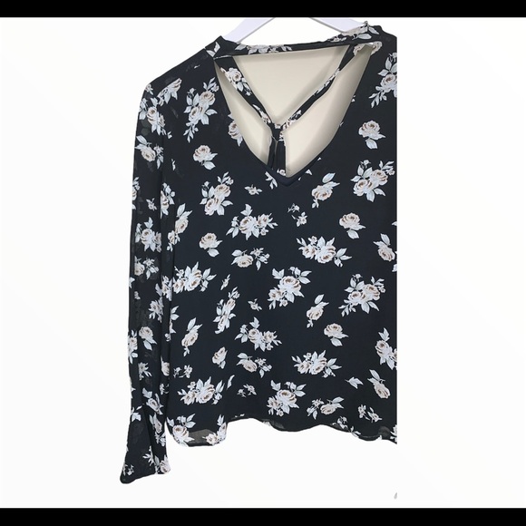 SANCTUARY Anthro Rosie Tie Blouse W Long Bell Style Sleeves Black Floral Size XS - Picture 6 of 13